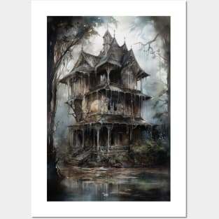 Gothic Futurism House in the Old Ancient Woods Posters and Art